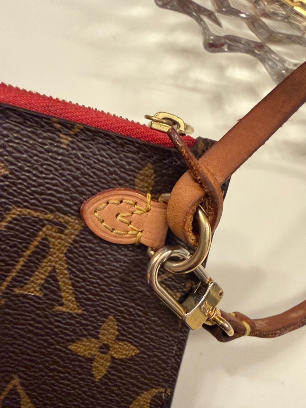 Louis Vuitton Monogram wristlet  with Red Trim and Gold Hardware - Picture 15 of 17